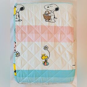 Peanuts Snoopy Easter Eggs Baskets and Flowers Striped Easter Quilt - Full/Queen